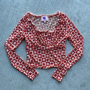 Lisa Says Gah Cropped Mesh Flower Print Top